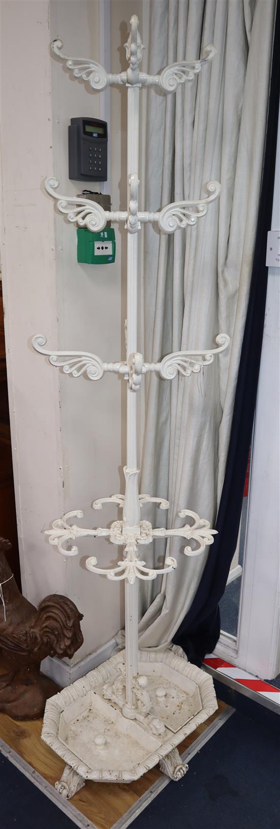 A white-painted Coalbrookdale style cast iron hall stand H.164cm